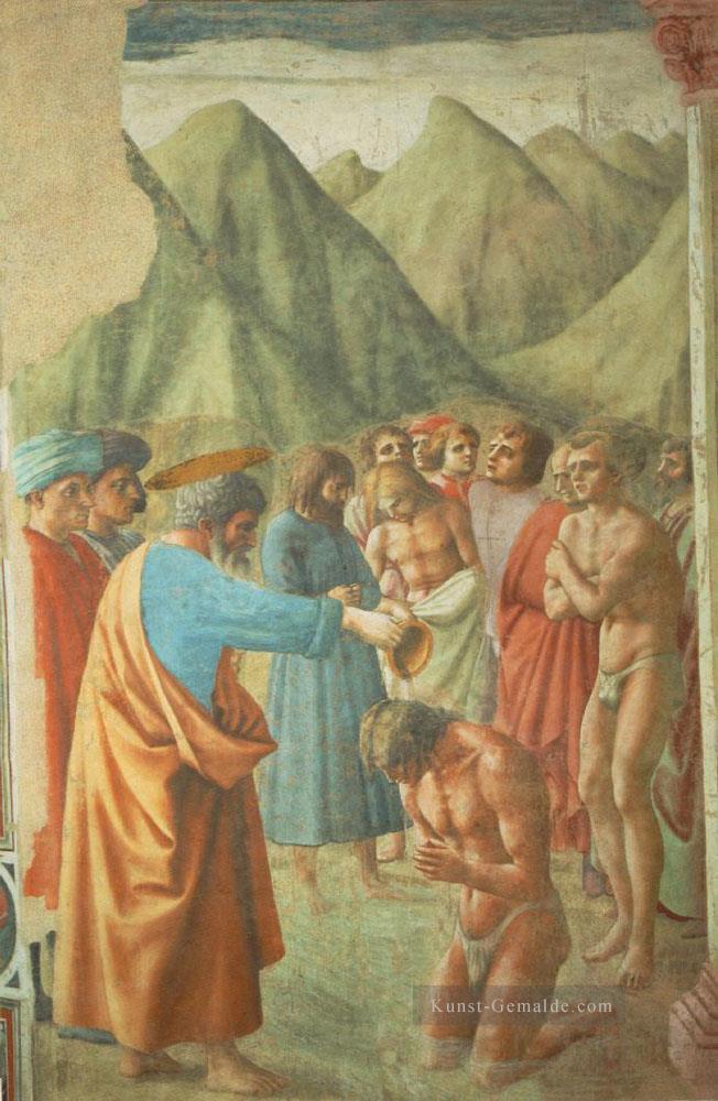 Die Taufe die Neophyten Christentum Quattrocento Renaissance Masaccio Ölgemälde